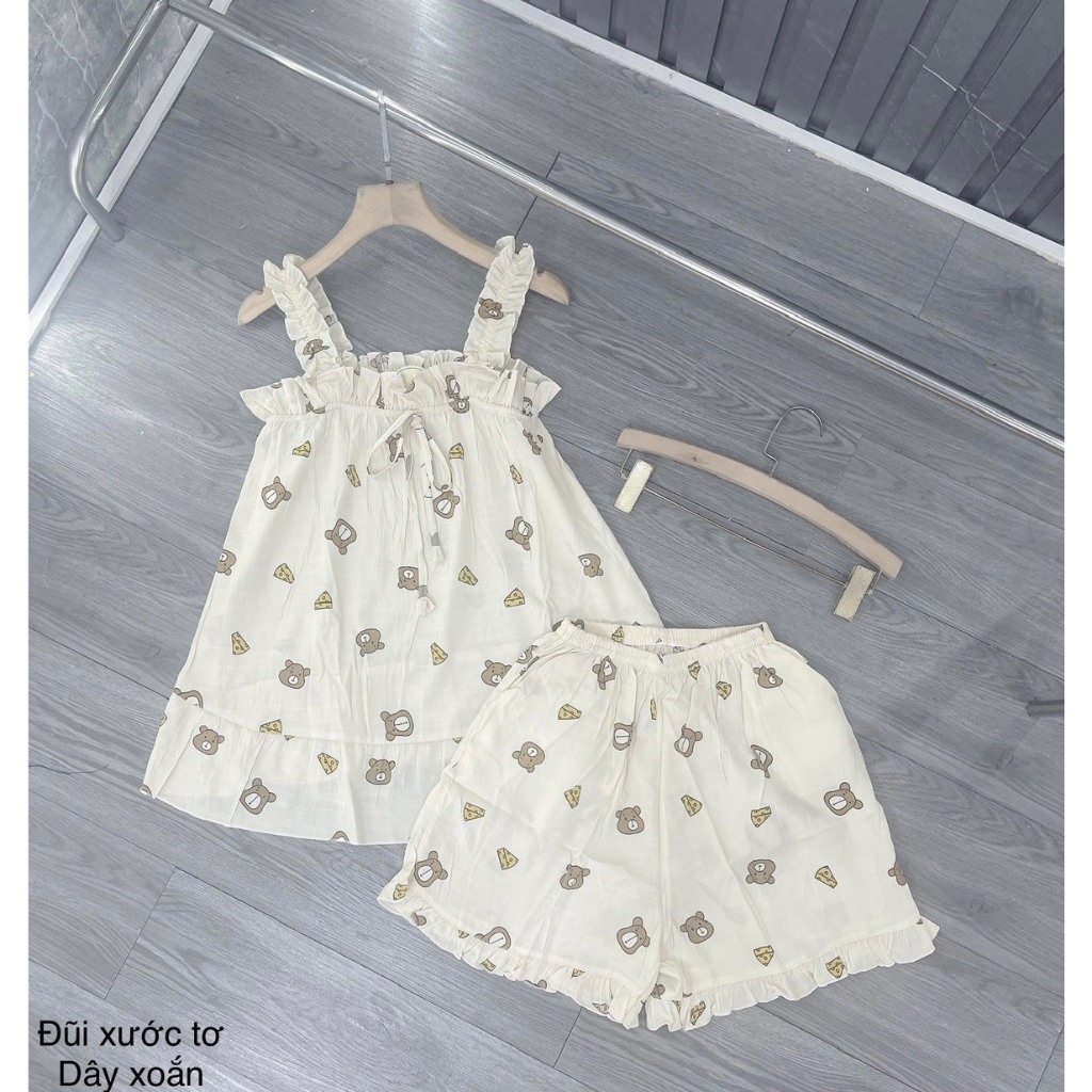 ĐỒ MẶC NHÀ DÂY XOẮN SIÊU XINH, ĐỒ NGỦ NỮ 40-55KG KIỂU DÁNG HÀN QUỐC, DỄ THƯƠNG, HAI DÂY CHẤT LIỆU ĐŨI TƠ LẠNH MỀM MỊN