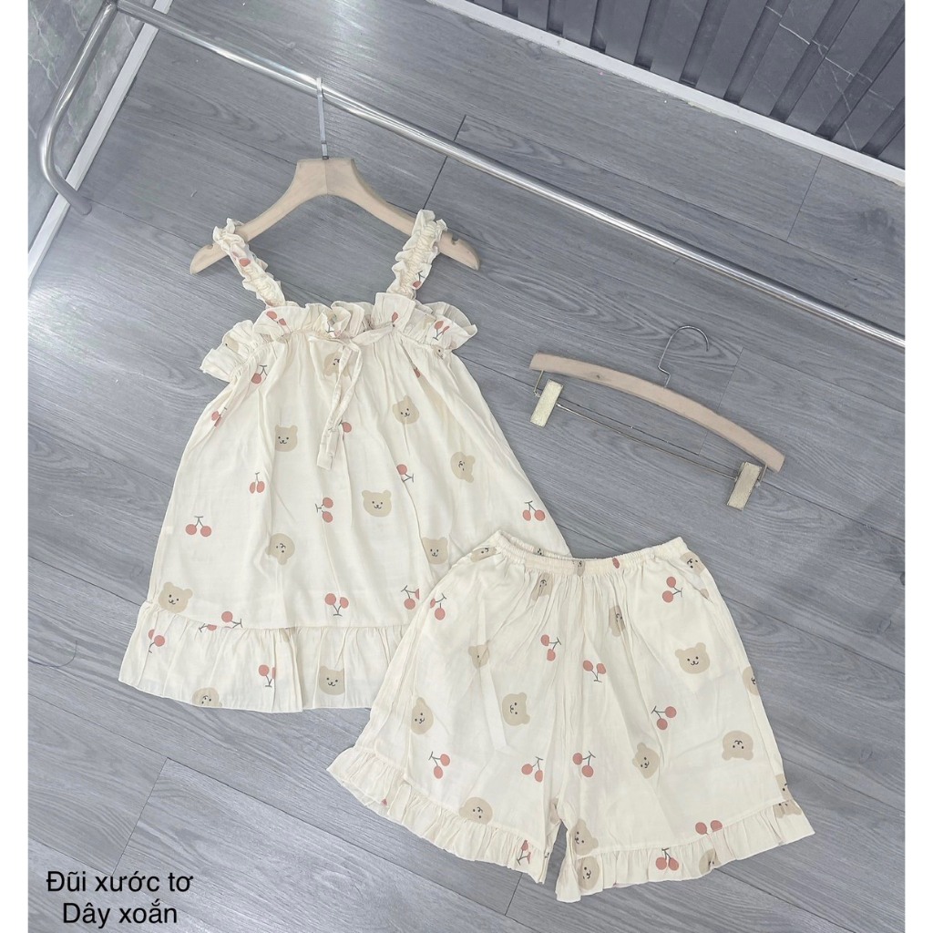 ĐỒ MẶC NHÀ DÂY XOẮN SIÊU XINH, ĐỒ NGỦ NỮ 40-55KG KIỂU DÁNG HÀN QUỐC, DỄ THƯƠNG, HAI DÂY CHẤT LIỆU ĐŨI TƠ LẠNH MỀM MỊN