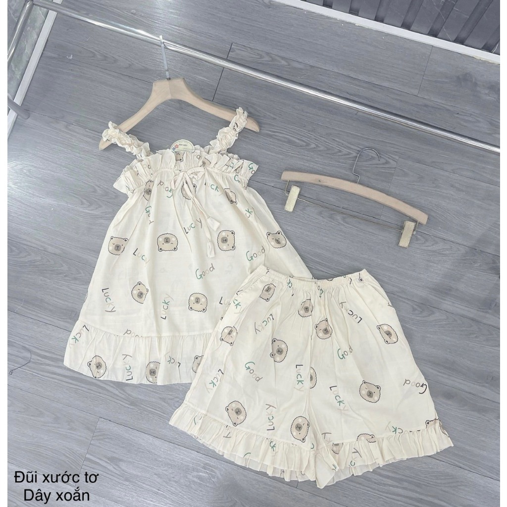 ĐỒ MẶC NHÀ DÂY XOẮN SIÊU XINH, ĐỒ NGỦ NỮ 40-55KG KIỂU DÁNG HÀN QUỐC, DỄ THƯƠNG, HAI DÂY CHẤT LIỆU ĐŨI TƠ LẠNH MỀM MỊN