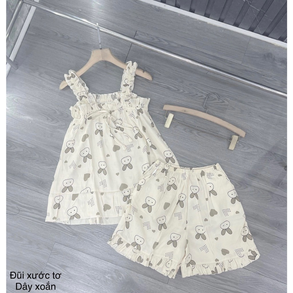 ĐỒ MẶC NHÀ DÂY XOẮN SIÊU XINH, ĐỒ NGỦ NỮ 40-55KG KIỂU DÁNG HÀN QUỐC, DỄ THƯƠNG, HAI DÂY CHẤT LIỆU ĐŨI TƠ LẠNH MỀM MỊN