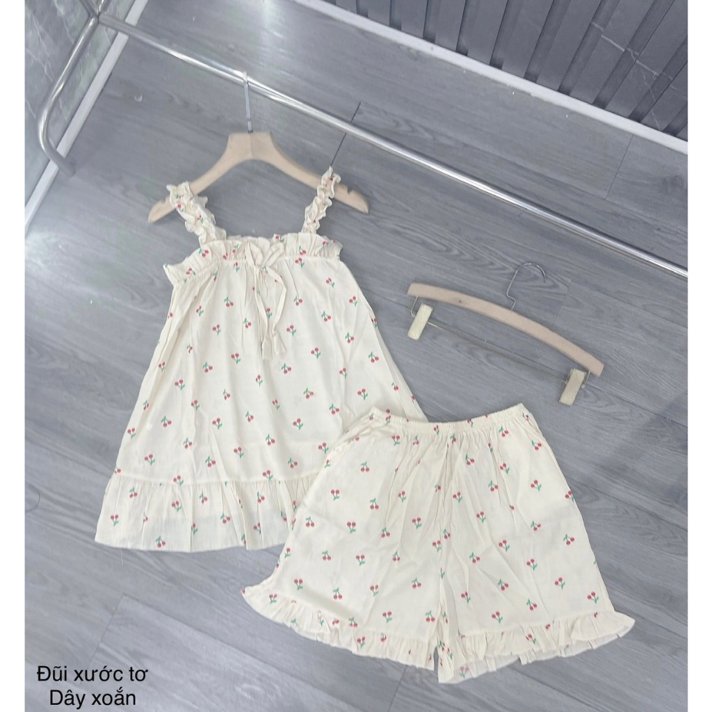 ĐỒ MẶC NHÀ DÂY XOẮN SIÊU XINH, ĐỒ NGỦ NỮ 40-55KG KIỂU DÁNG HÀN QUỐC, DỄ THƯƠNG, HAI DÂY CHẤT LIỆU ĐŨI TƠ LẠNH MỀM MỊN