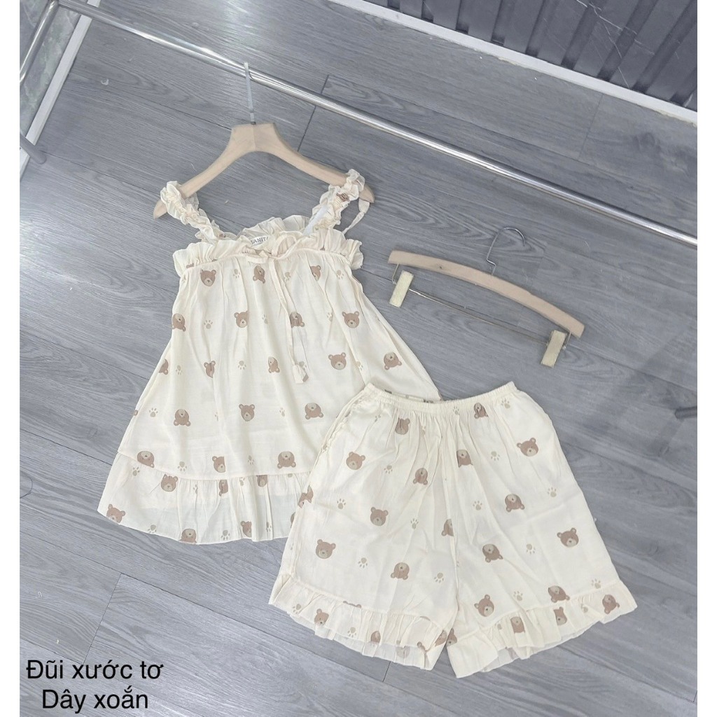 ĐỒ MẶC NHÀ DÂY XOẮN SIÊU XINH, ĐỒ NGỦ NỮ 40-55KG KIỂU DÁNG HÀN QUỐC, DỄ THƯƠNG, HAI DÂY CHẤT LIỆU ĐŨI TƠ LẠNH MỀM MỊN