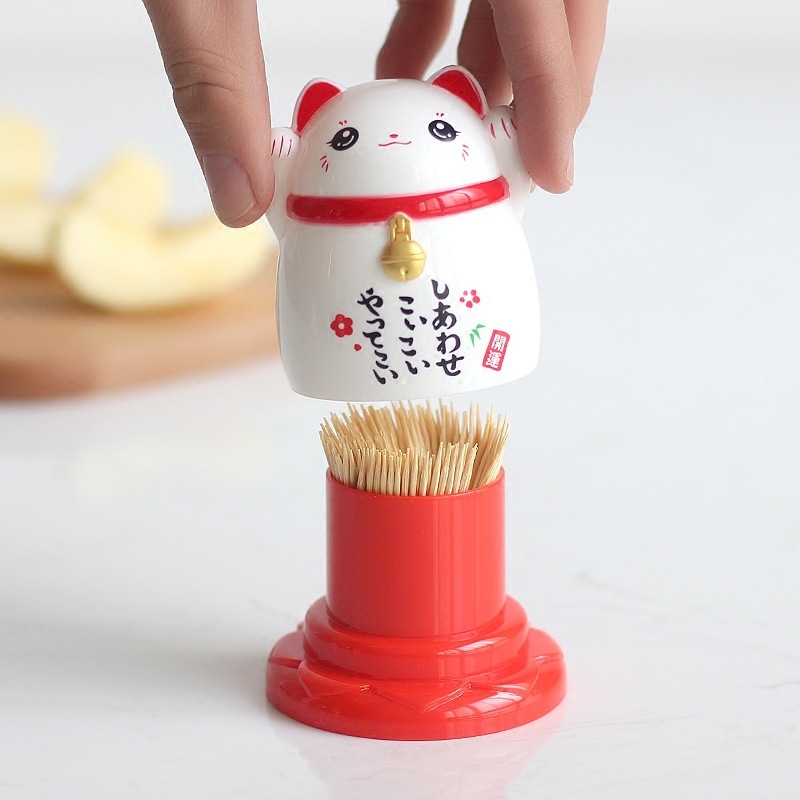 Ống đựng tăm con mèo thần tài dễ thương nhiều tài lộc Hũ đựng tăm để bàn FASOLA