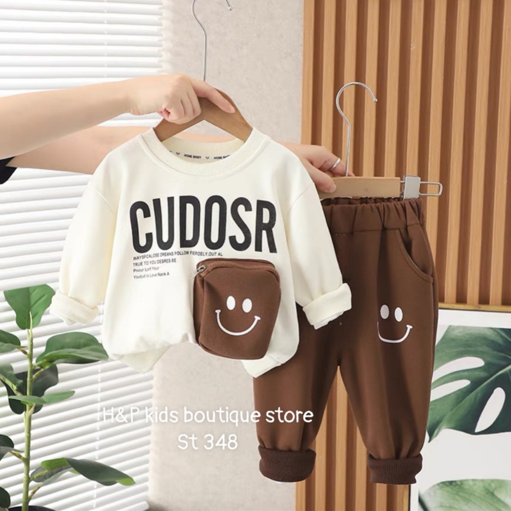 Bộ đồ thu đông cho bé Trai, bé Gái Shop Sam Ú chất nỉ da cá họa tiết mặt cười dễ thương 7-21KG TD3