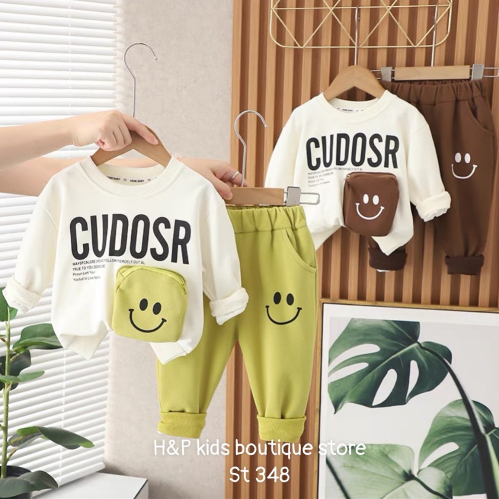 Bộ đồ thu đông cho bé Trai, bé Gái Shop Sam Ú chất nỉ da cá họa tiết mặt cười dễ thương 7-21KG TD3