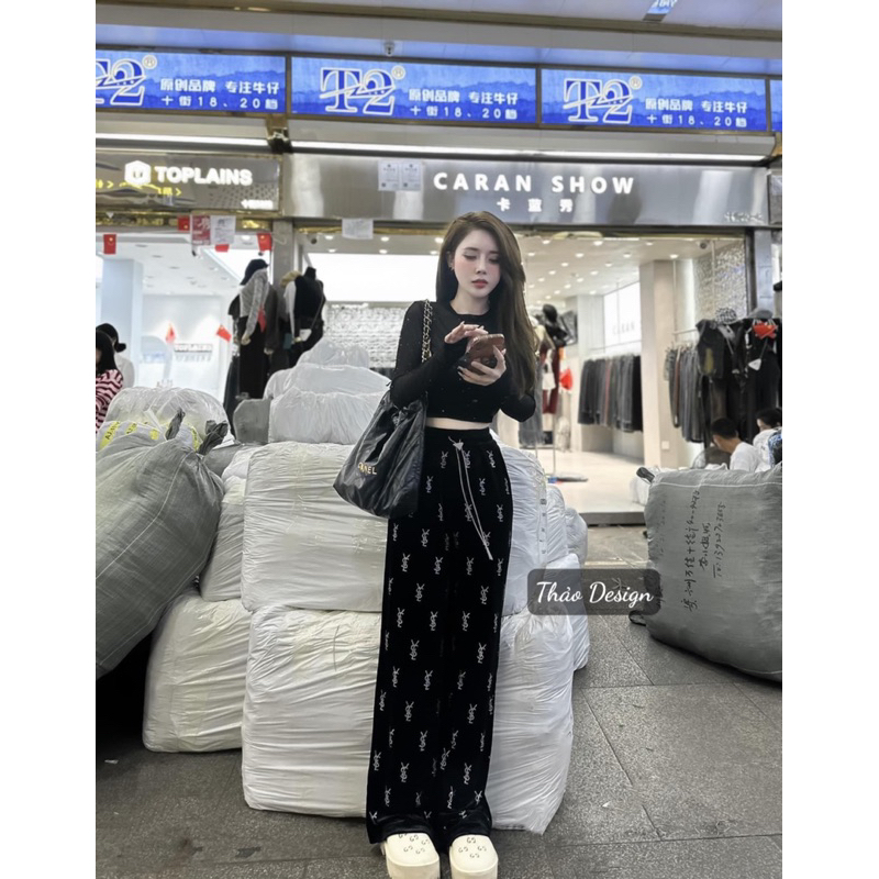 Set áo lưới đá Mix quần nhung cực hot cho chị em đăng săn đón em nó