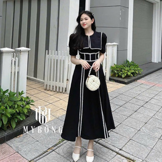 [Mã MB42 ] Đầm maxi cổ bèo chạy viền trắng