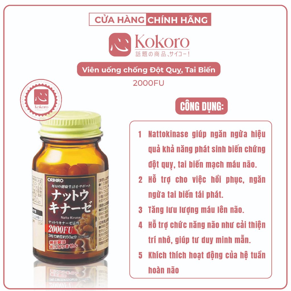 Viên uống chống Đột Quỵ, Tai Biến Nhật Bản Natto Kinase 2000FU Orihiro