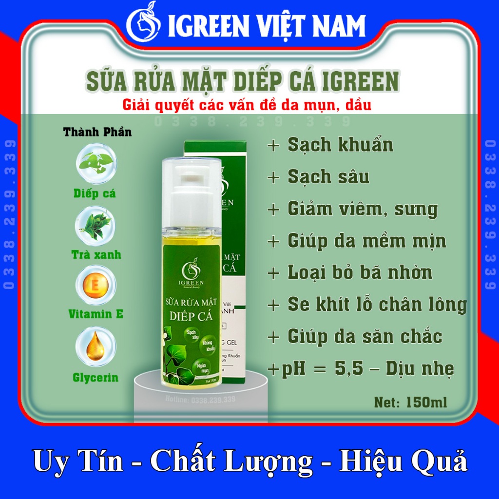 Sữa rửa mặt igreen thế hệ mới Giúp sạch sâu hơn, mềm da, giảm viêm, sưng, loại bỏ bã nhờn cho da sáng đẹp tự nhiên