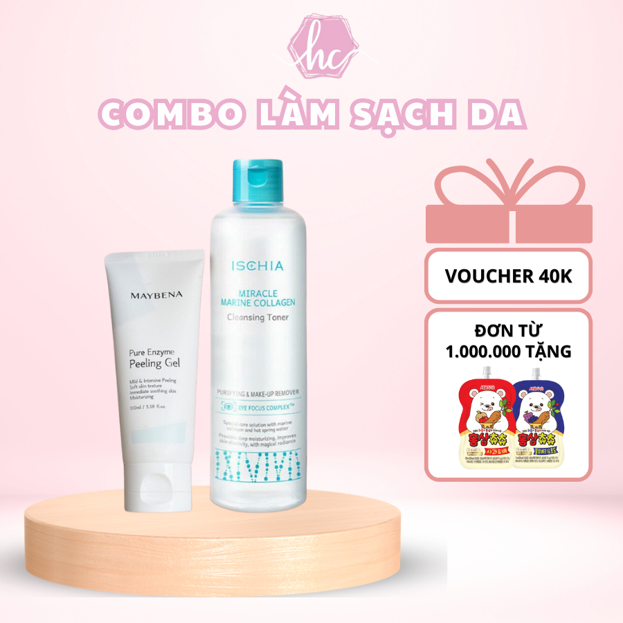 Combo làm sạch da Nước tẩy trang Ischia 300ml + Tẩy Da Chết Enzyme Maybena 100ml hiệu quả và an toàn