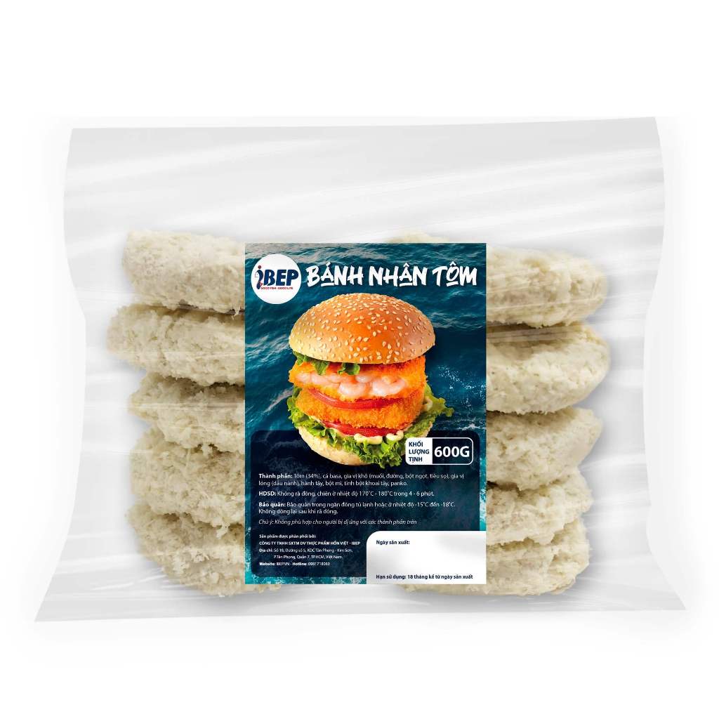 Sỉ nhân Burger Tôm đông lạnh iBep 600gr