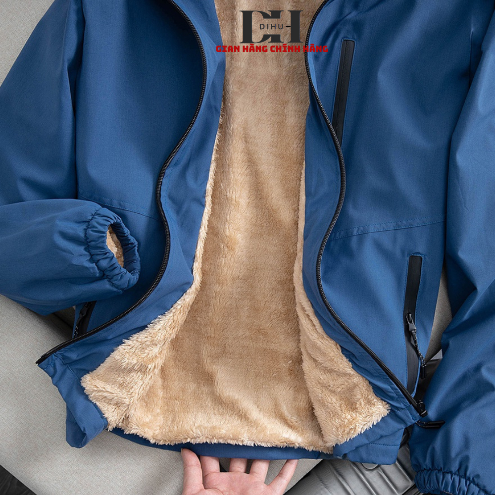 Áo khoác nam nữ lót lông Dihu chất vải gió dù chống nước gió bụi tia uv màu đông ấm áp