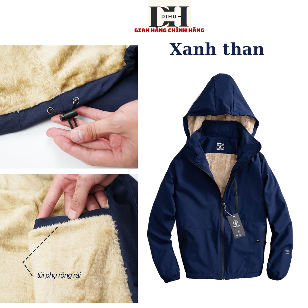 Áo khoác nam nữ lót lông Dihu chất vải gió dù chống nước gió bụi tia uv màu đông ấm áp
