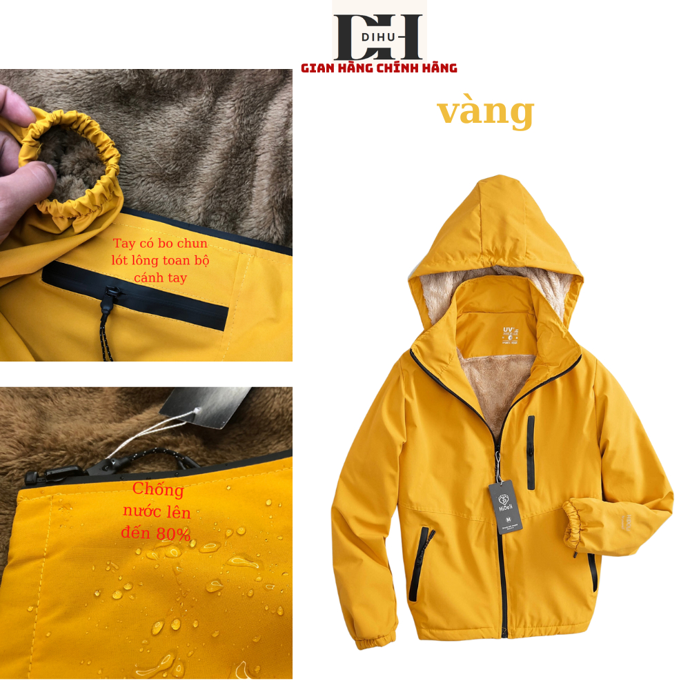 Áo khoác nam nữ lót lông Dihu chất vải gió dù chống nước gió bụi tia uv màu đông ấm áp