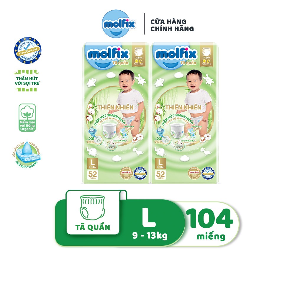 Combo 2 Tã/bỉm quần MOLFIX Thiên nhiên Super Jumbo M60/L52/XL42/XXL38