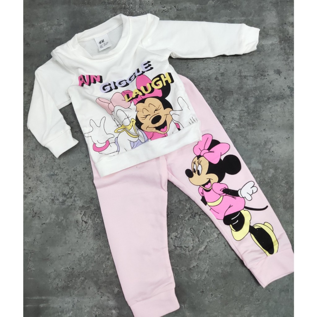 Bộ nỉ da cá họa tiết Minie đáng yêu cho bé gái