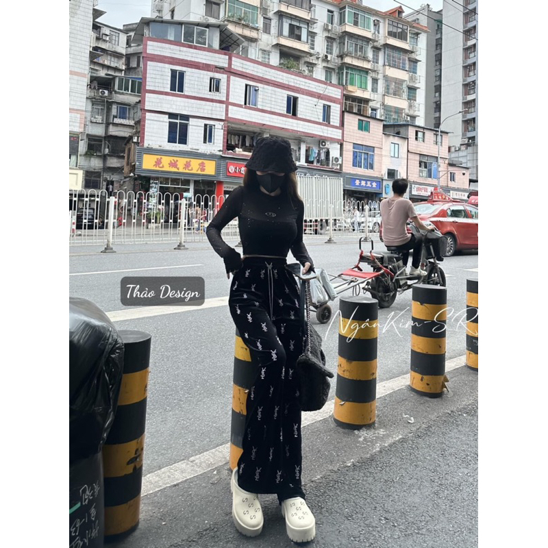 Set áo lưới đá Mix quần nhung cực hot cho chị em đăng săn đón em nó