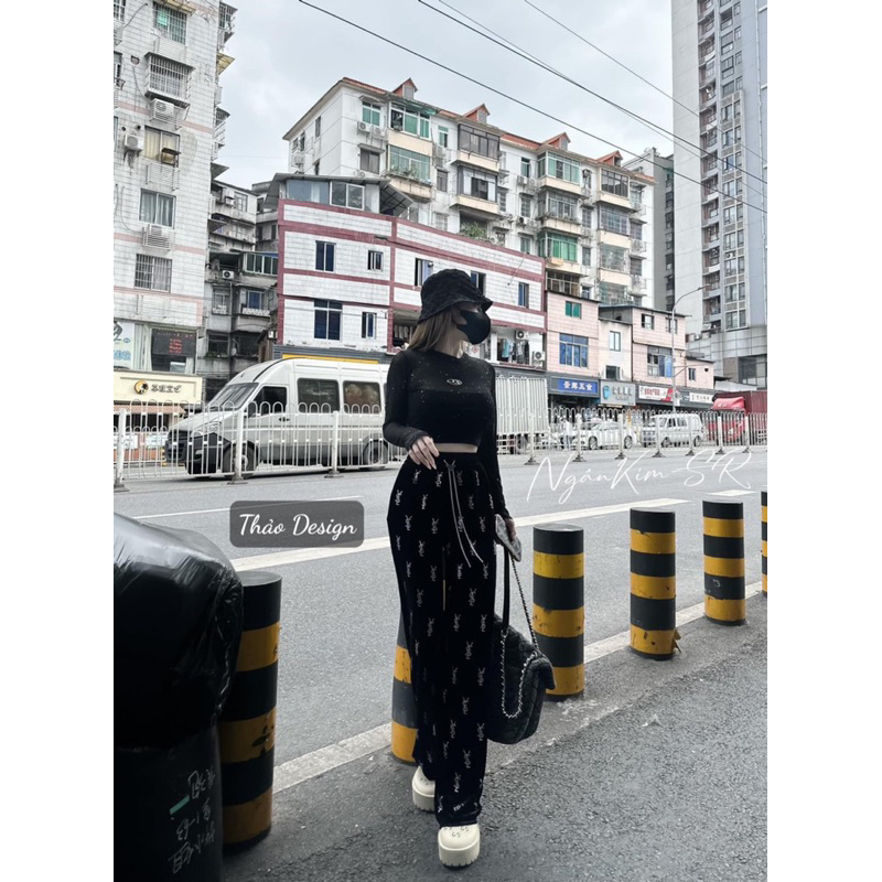 Set áo lưới đá Mix quần nhung cực hot cho chị em đăng săn đón em nó