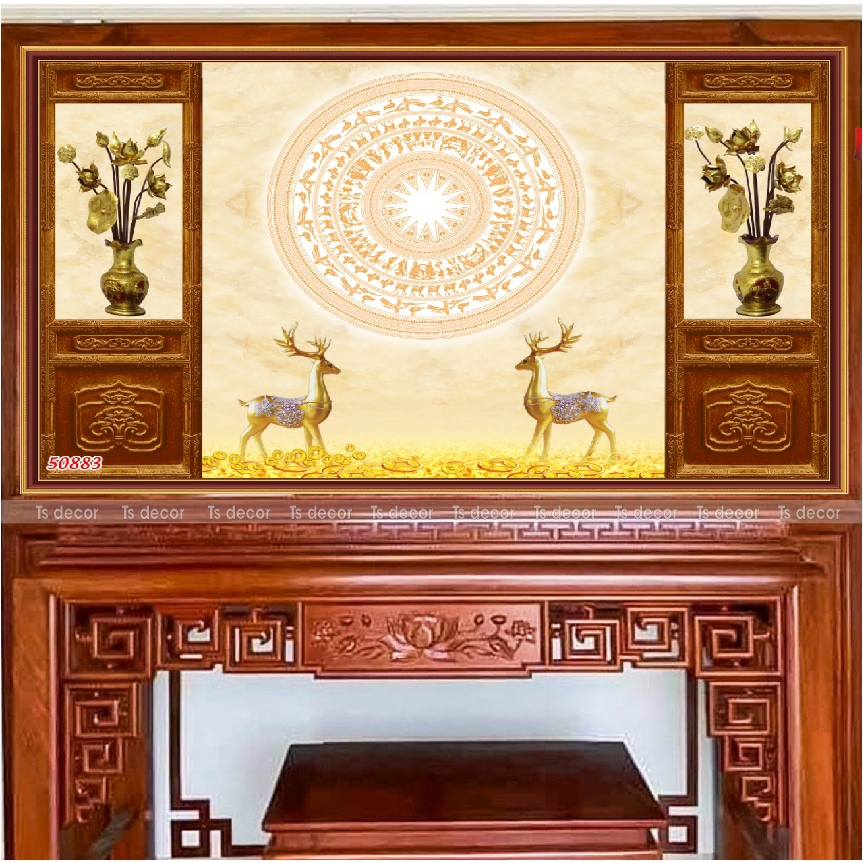 Tranh Decal 3D dán tường Bàn thờ gia tiên sẵn keo