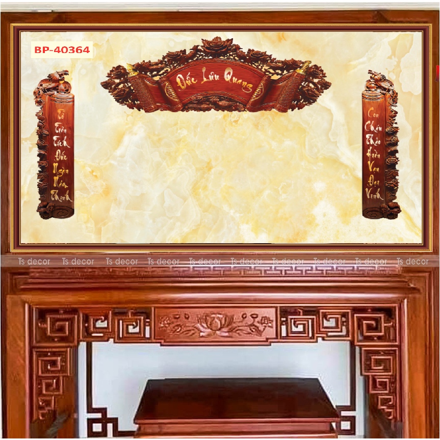 Tranh Decal 3D dán tường Bàn thờ gia tiên sẵn keo