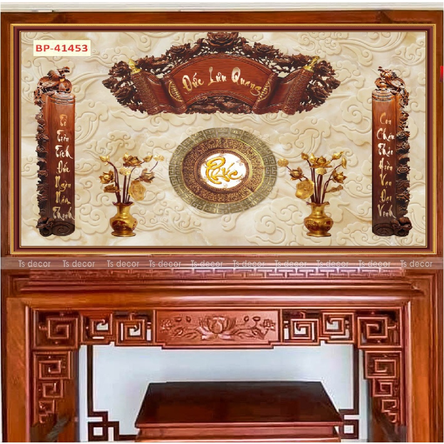 Tranh Decal 3D dán tường Bàn thờ gia tiên sẵn keo