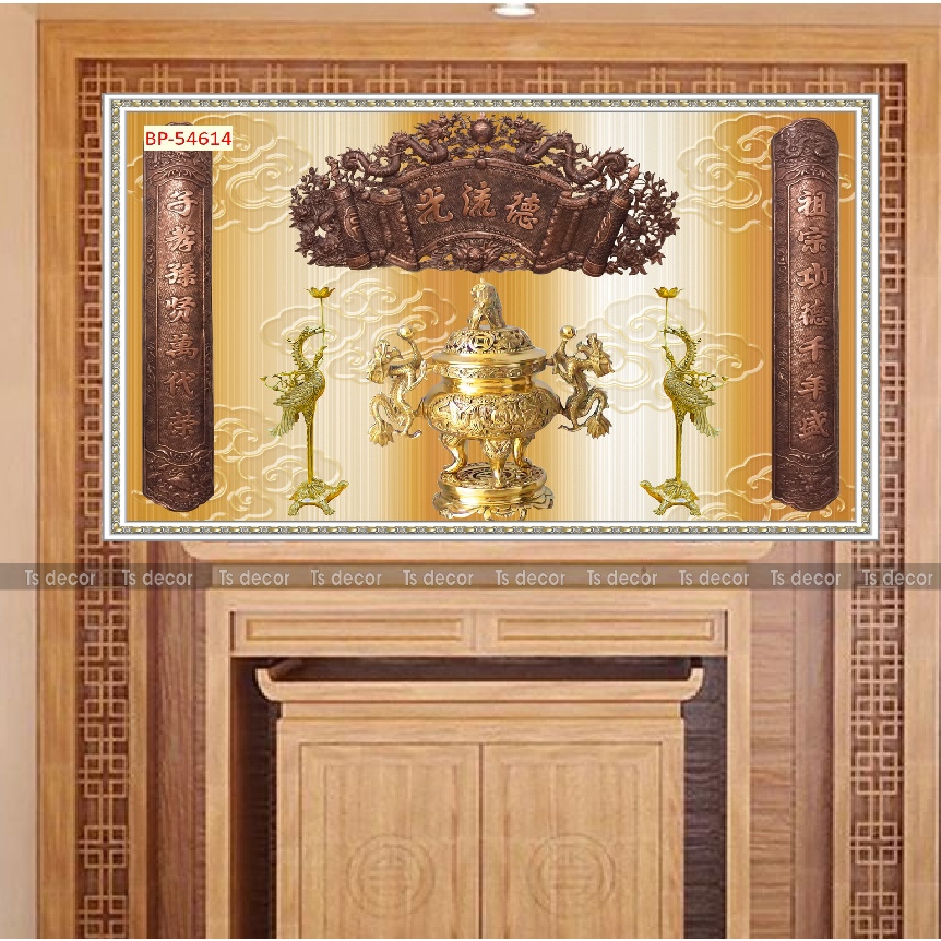 Tranh Decal 3D dán tường Bàn thờ gia tiên sẵn keo
