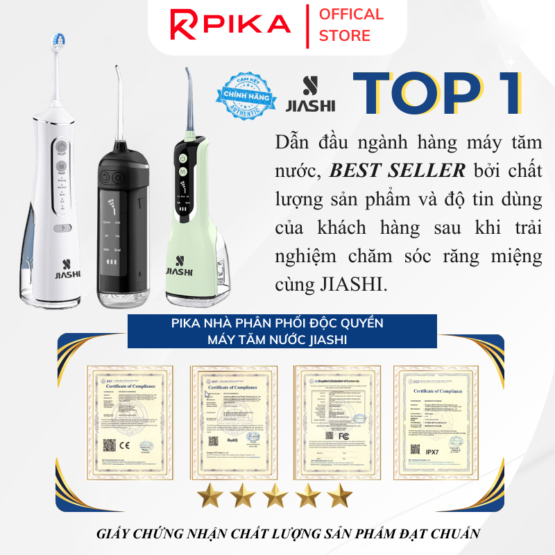 Máy Tăm Nước Cầm Tay DELADEP 6 Chế Độ Công Nghệ Nhật Bản, Kèm 4 Đầu Thay Thế Làm Sạch Sâu MTN02