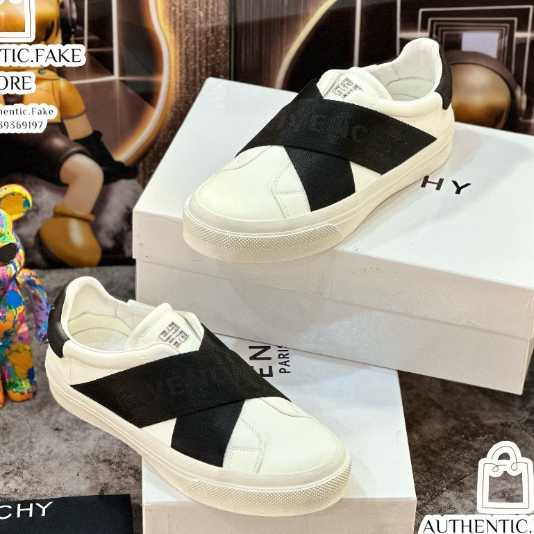 Giày Thể Thao Sneaker Slipon Givenchy Giày Trắng Vải Đen Dấu X - Giày Lười Slipon Thời Trang Cao Cấp