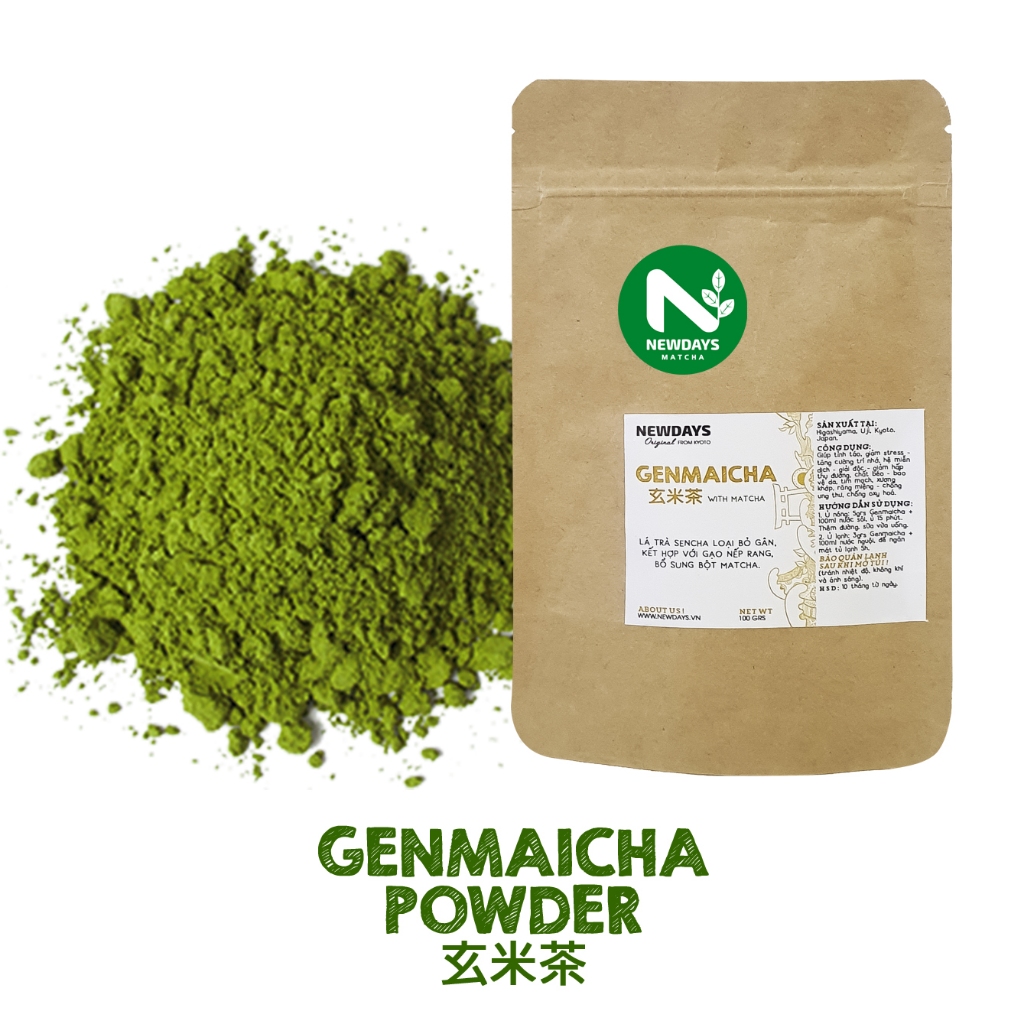 Bột trà xanh gạo rang Genmaicha gói 100g nhập khẩu Nhật Bản - Newdays Japanese Matcha
