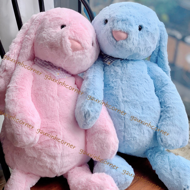 Thỏ bông tai dài cao cấp lông mịn to 60cm kèm yếm hoa dễ thương thú nhồi bông đồ chơi quà tặng| Gauxinhcorner