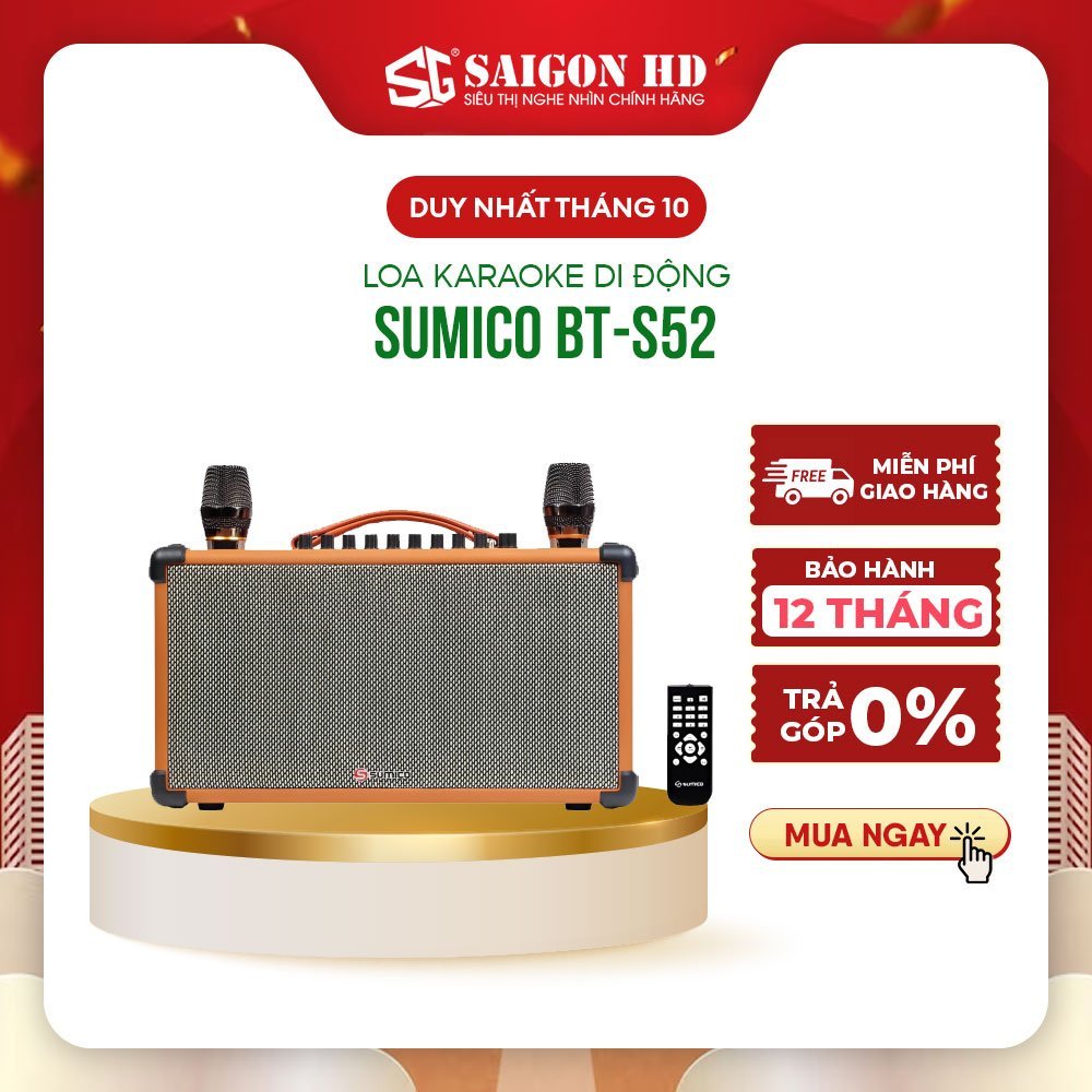 Loa karaoke bluetooth cao cấp SUMICO BT-S52 - Hàng chính hãng, giá tốt, pin 8h, tặng kèm 2 micro