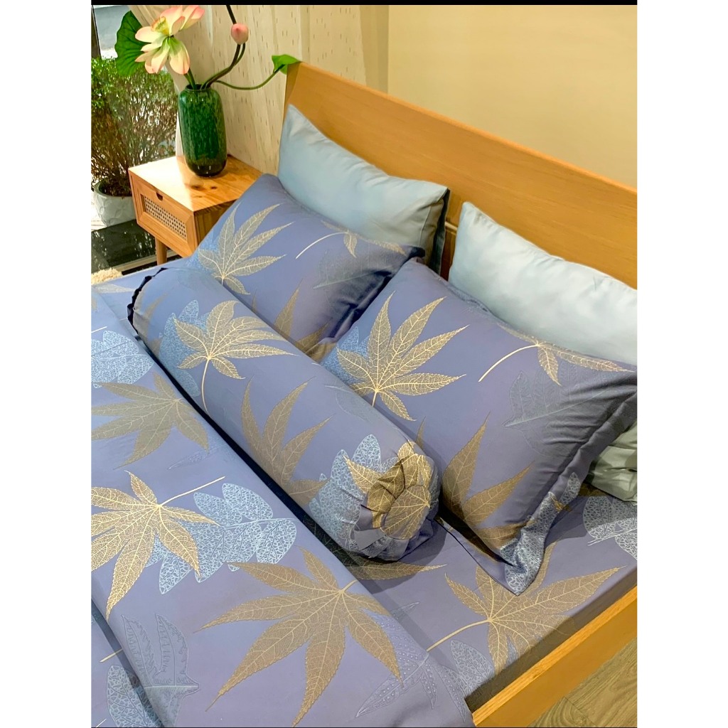Chăn ga gối Tencel mẫu Lá Phong 80s LAMIDO size ga nệm 1m4, 1m6, 1m8, 2m