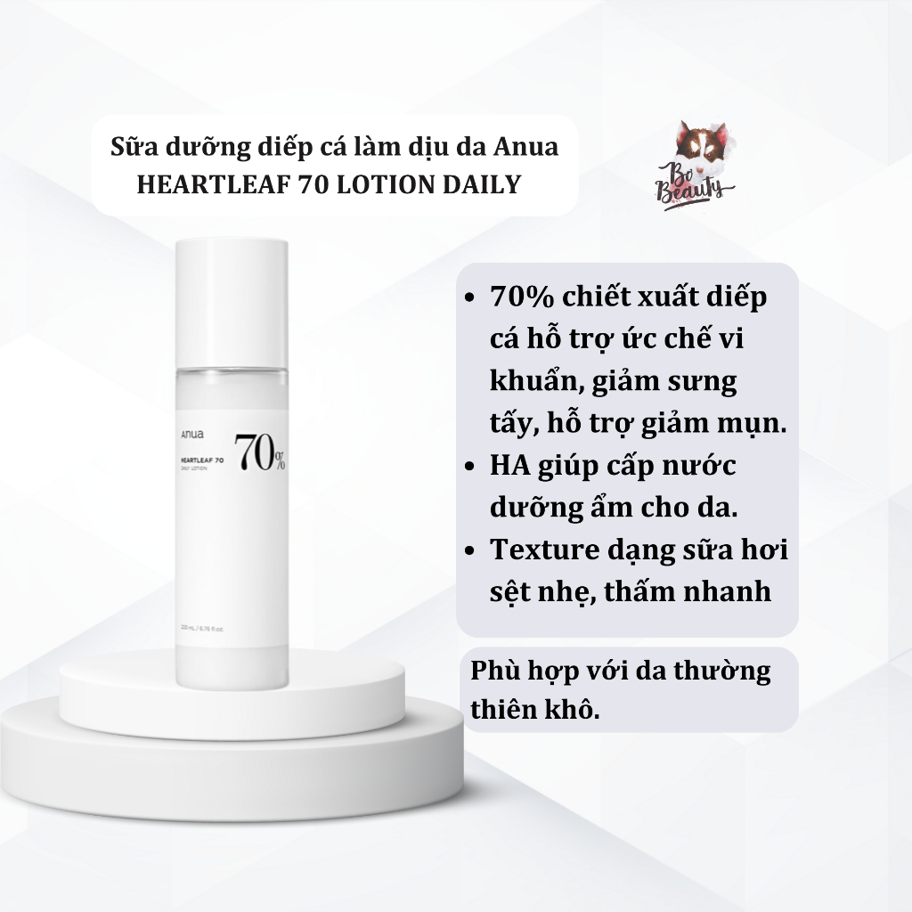 Sữa dưỡng và Toner diếp cá làm dịu da Anua HEARTLEAF 70 DAILY LOTION, HEARTLEAF 77 SOOTHING TONER
