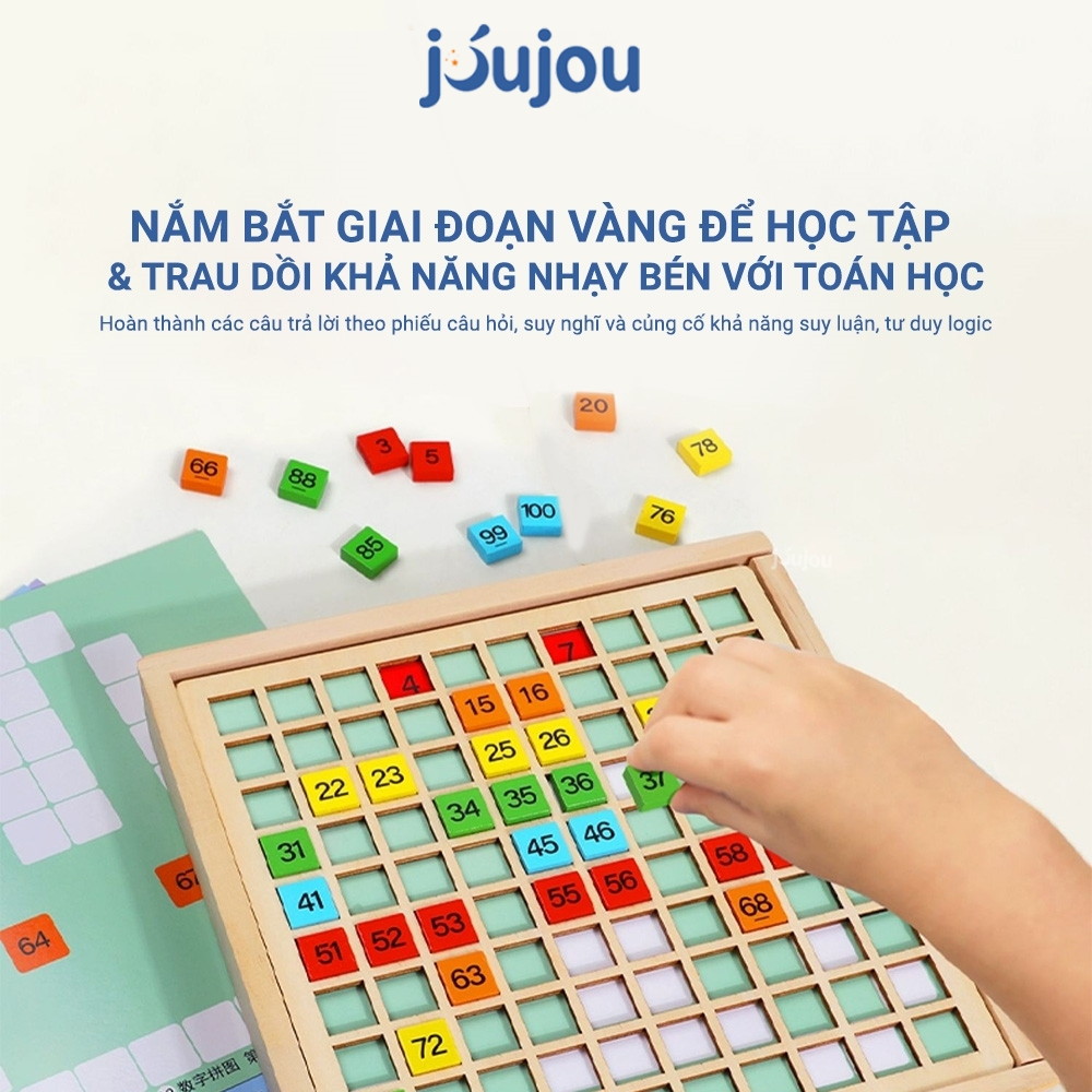 Bảng gỗ số tập đếm từ 1 đến 100 Jujou, giáo cụ Montessori giúp bé nhận biết sớm về toán học và rèn luyện tư duy Logic