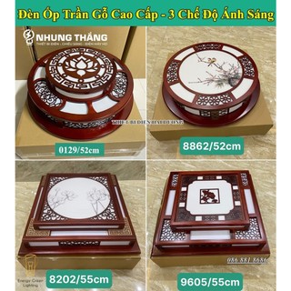 4 mẫu - đèn led ốp trần viền gỗ cao cấp - 3 chế độ ánh sáng - decor trang trí phòng khách,phòng thờ,trần gỗ
