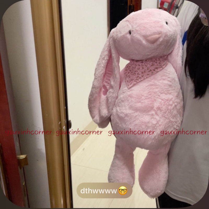 Thỏ bông tai dài cao cấp lông mịn to 60cm kèm yếm hoa dễ thương thú nhồi bông đồ chơi quà tặng| Gauxinhcorner