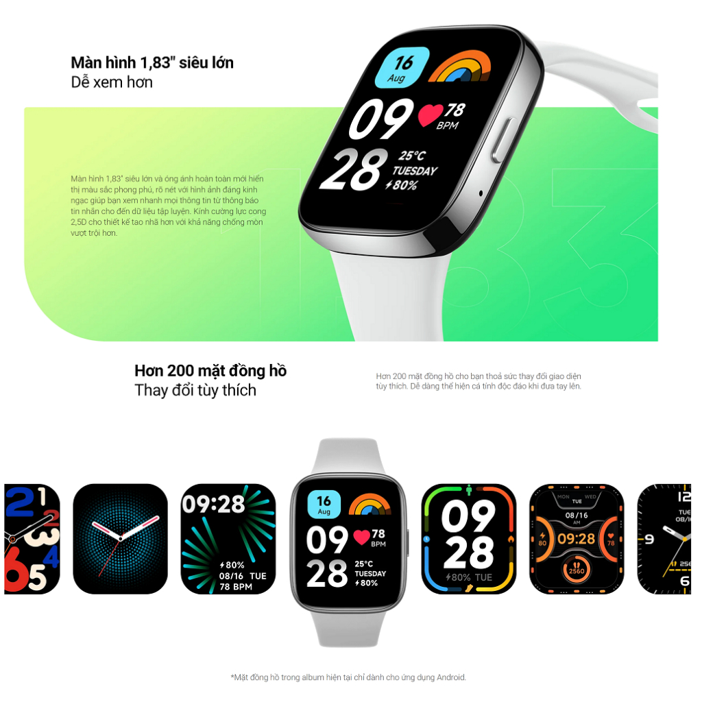 Đồng hồ Xiaomi Redmi Watch 3 Active Nghe/Gọi Màn hình LCD 1.83inch - Bảo hành 12 tháng chính hãng