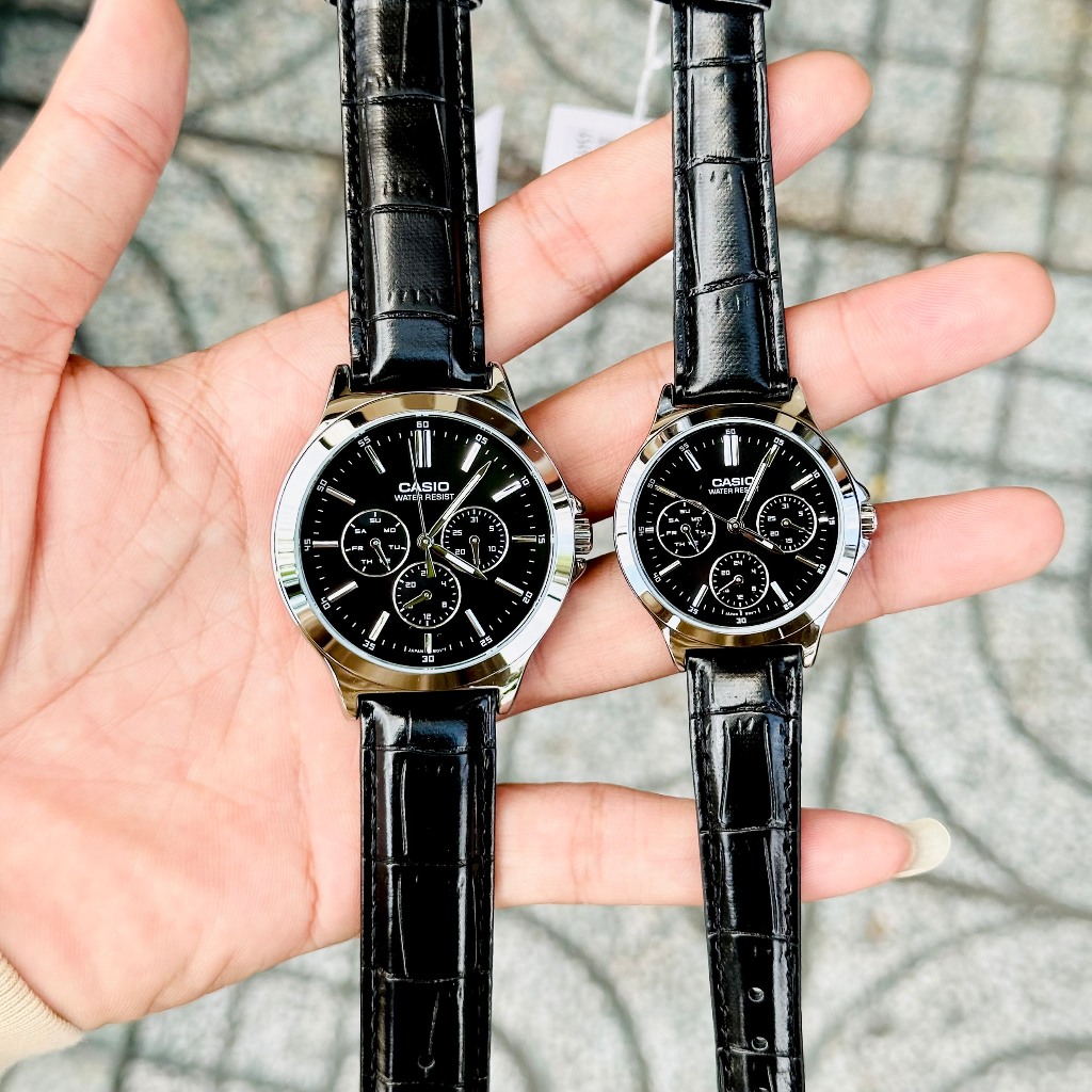 Đồng hồ đôi dây da Casio MTP LTP V300L 1A
