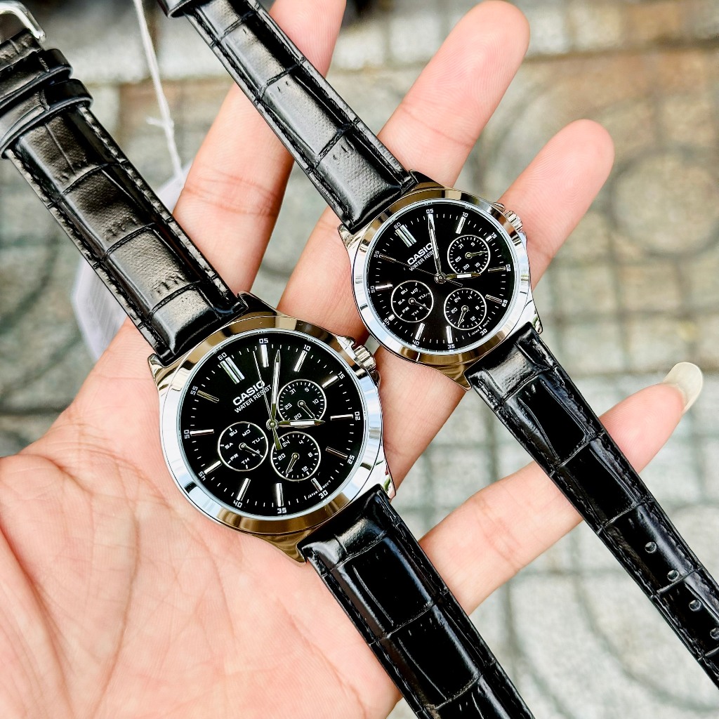 Đồng hồ đôi dây da Casio MTP LTP V300L 1A