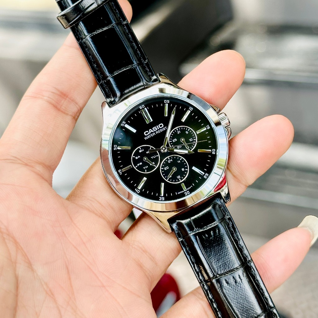 Đồng hồ đôi dây da Casio MTP LTP V300L 1A