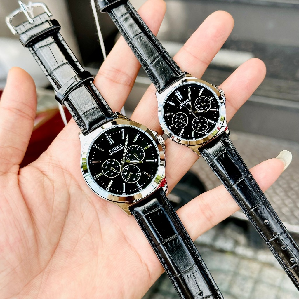 Đồng hồ đôi dây da Casio MTP LTP V300L 1A
