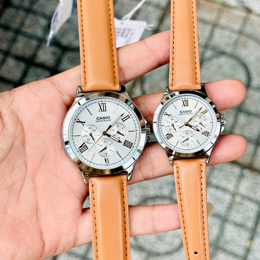 Đồng hồ đôi nam nữ dây da Casio MTP LTP V300L 7A