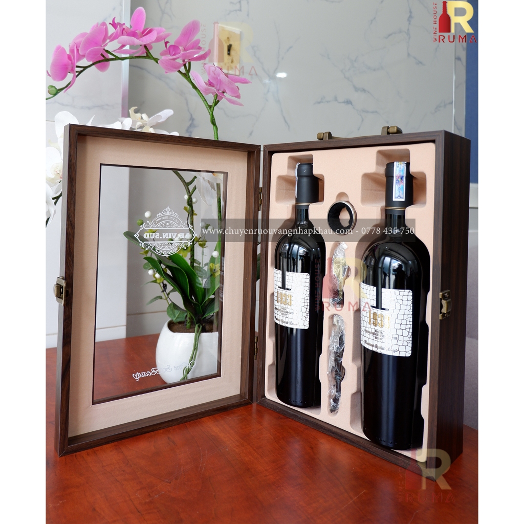 Set quà tặng rượu vang Ý 1933 Rosso - Hộp gỗ cao cấp kèm phụ kiện