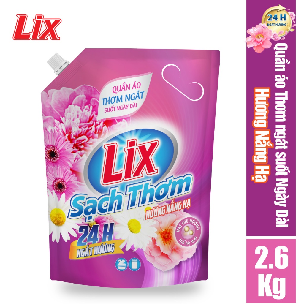 Túi nước giặt LIX Sạch Thơm hương nắng hạ 2.6kg N7302