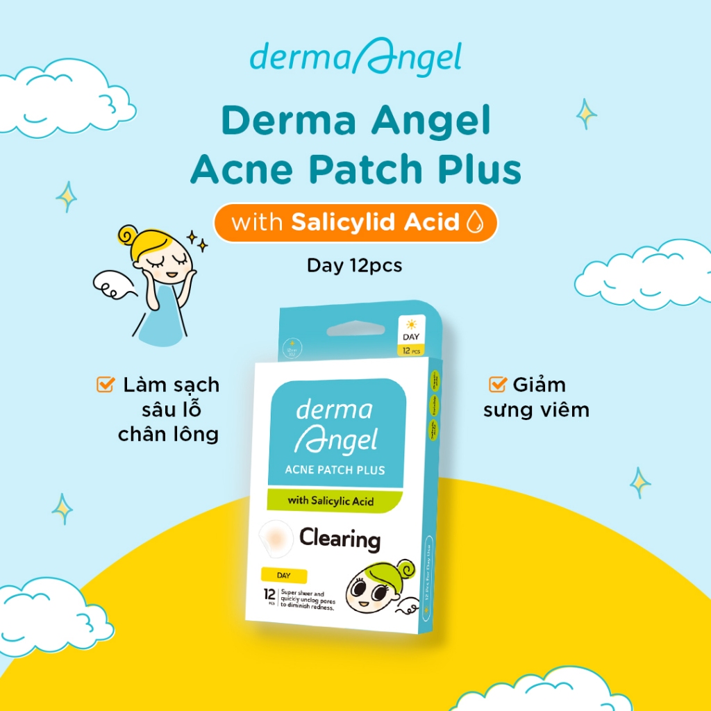 Miếng Dán Mụn Derma Angel Acne Patch Plus with Salicylic Acid Day 12 Miếng