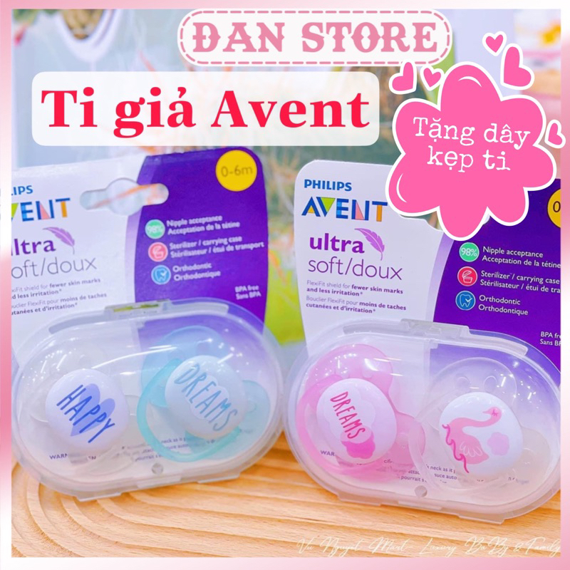 (mua 2 ti tặng kẹp) Ti giả Avent Ultra Air, Avent Ultra Soft 0-6m 6-18m chỉnh nha bé trai bé gái chính hãng