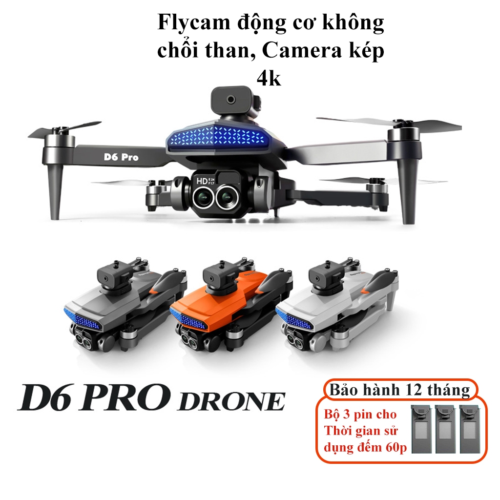 Play cam camera full HD siêu nét D6 PRO, Flycam mini tốt hơn flycam f11s pro 4k, Pin cực trâu cho thời gian bay 30p