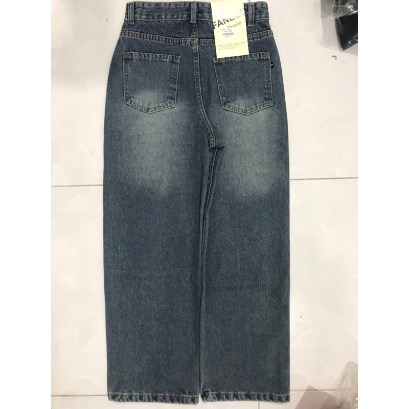 Quần suông jeans thêu chữ hoạ tiết gấu hot trend#3177