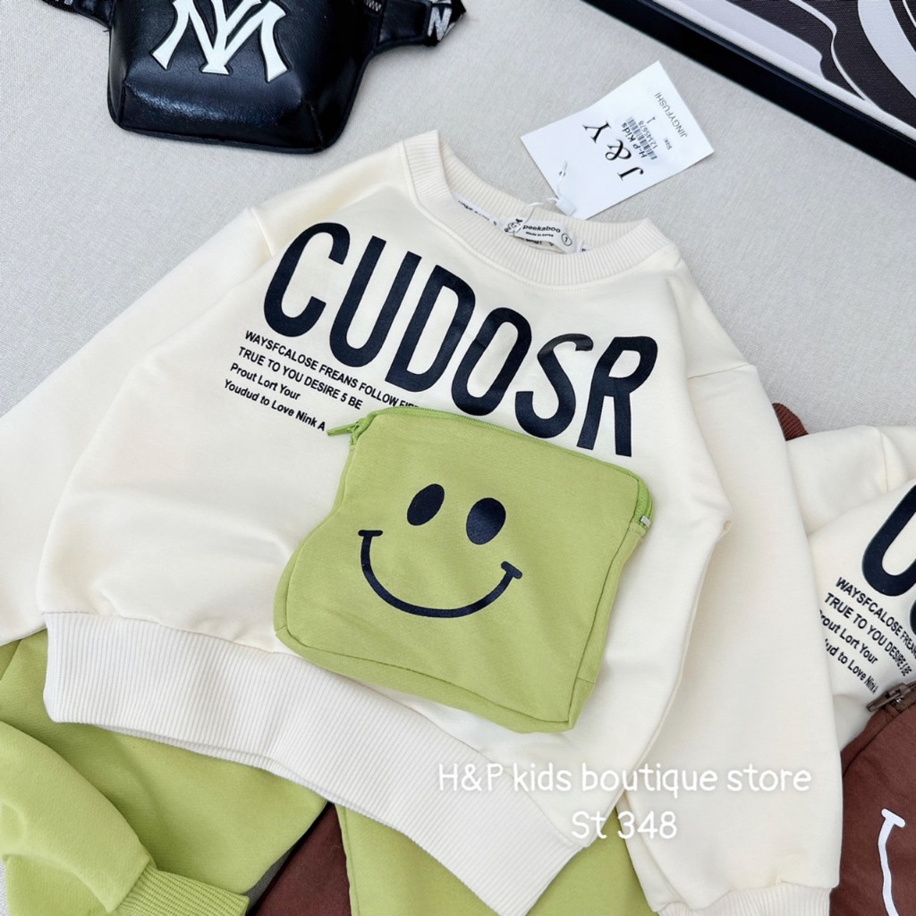 Bộ đồ thu đông cho bé Trai, bé Gái Shop Sam Ú chất nỉ da cá họa tiết mặt cười dễ thương 7-21KG TD3