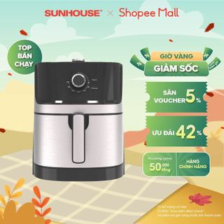 Nồi chiên không dầu 6LSunhouse SHD4027 dung tích 6L, chiên gà vịt nguyên con | Lớp chống dính đa lớp siêu bền, an toàn
